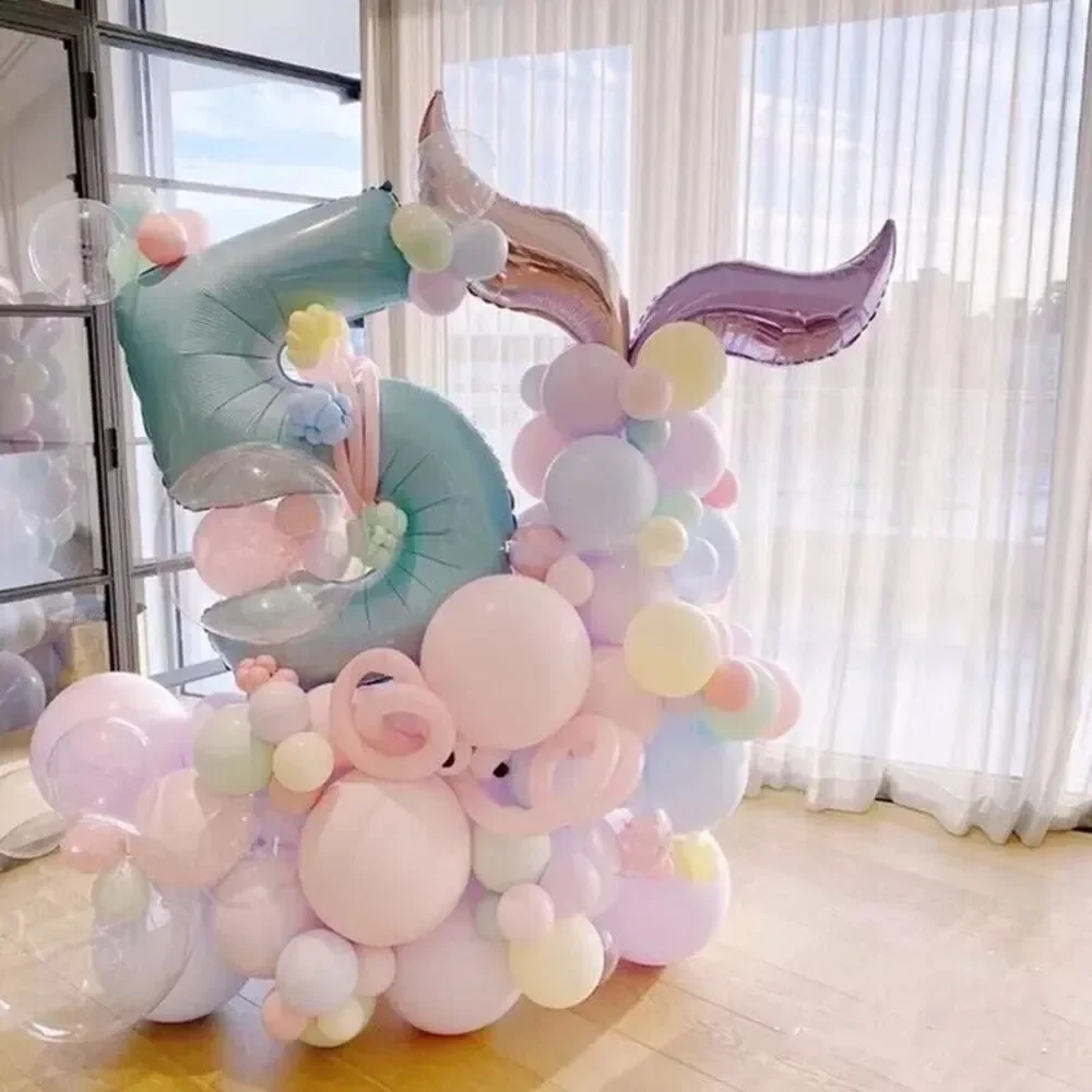 52 Piece Set Mermaid Tail 5th Birthday Party Macaron Pastel 40 Number Foil Girl